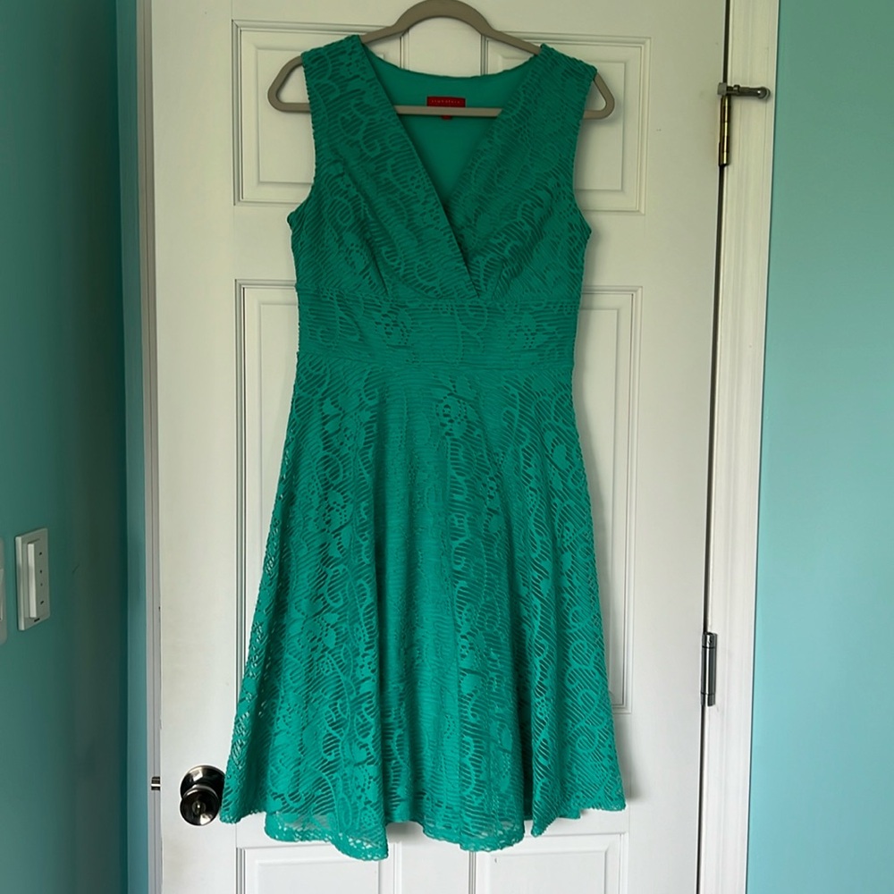 Signature by Sangria Green Lace Wrap Dress